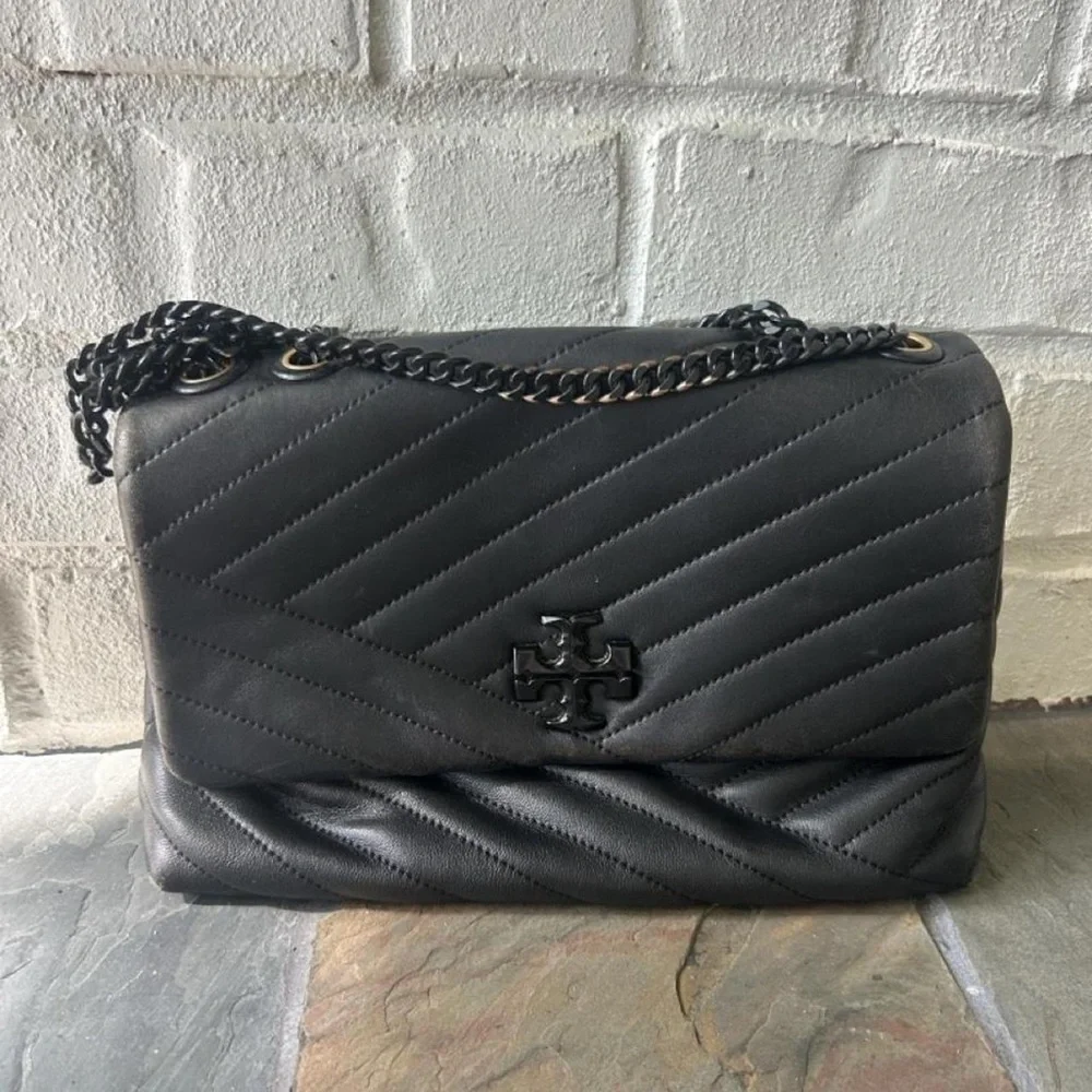 Black Quilted Leather Chain-Handle Shoulder Bag